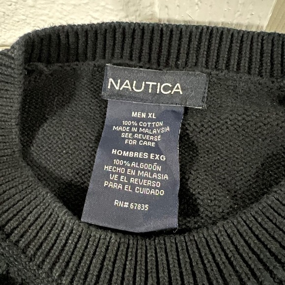 Nautica Mens XL Black 100% Cotton Long‎ Sleeve Crewneck Knit Sweater Casual Prep - Picture 3 of 8